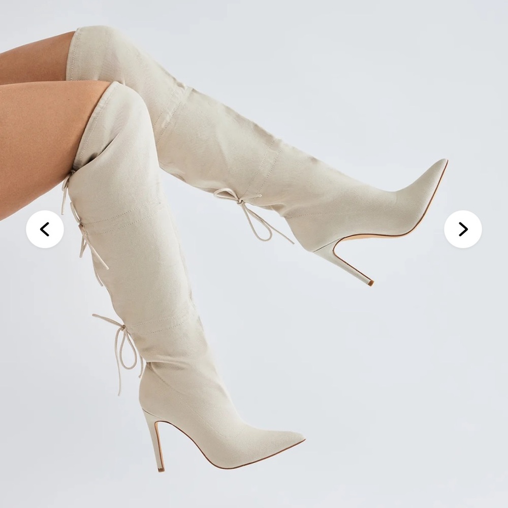 Fashion Nova Taupe Thigh-High Heeled Boots | Size 6 | Brand New w/ Box